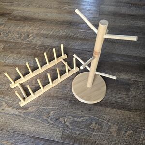 Wooden Mug Tree and Rack Set